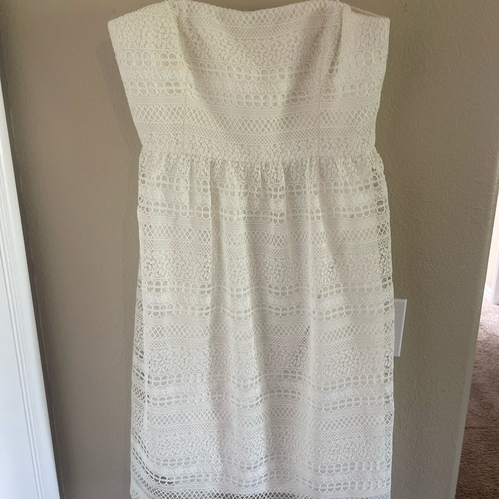 Ivory Lace Strapless Dress - Picture 2 of 7